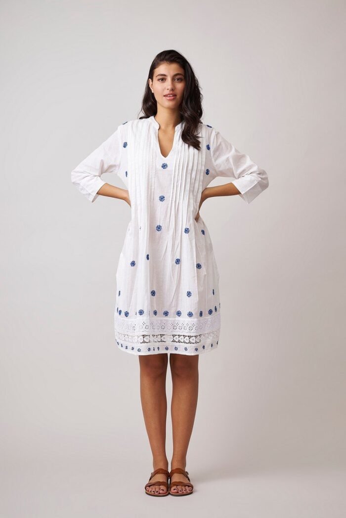 Φόρεμα Pleated Lace French Blue NE 1078-A - Image 2