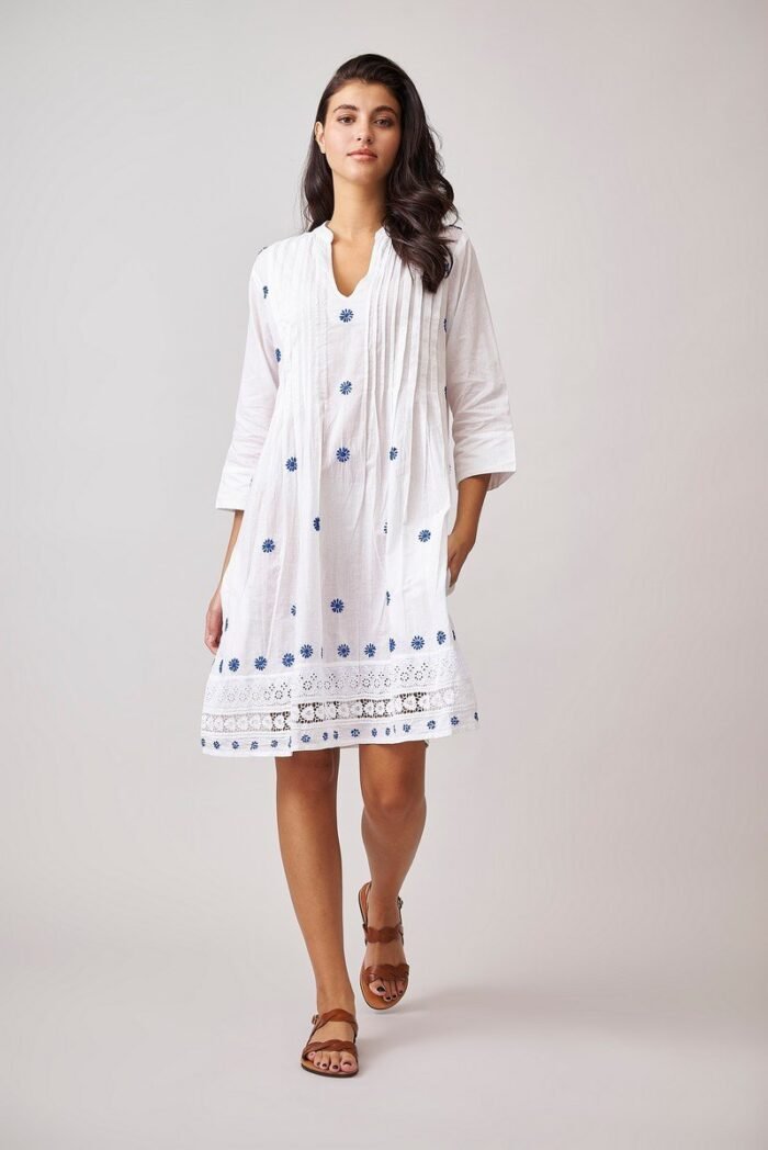 Φόρεμα Pleated Lace French Blue NE 1078-A - Image 1